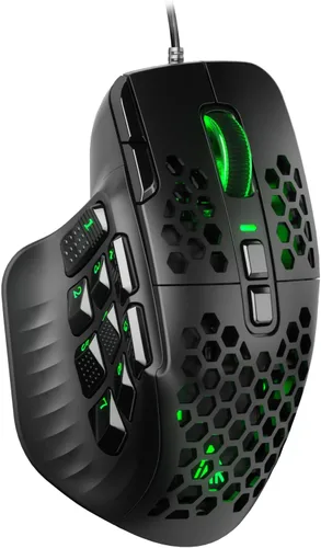 Vista 11 de SOLAKAKA SM809 Pro - Mouse para juegos con 9 botones laterales, mouse RGB de 24000 DPI para jugadores, 16 macros programables MMO, color negro