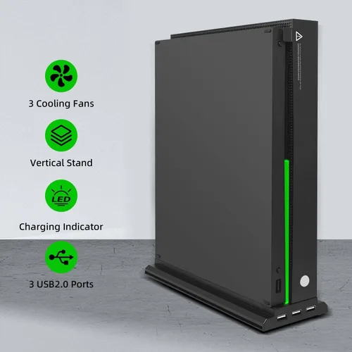 Vista 2 de Mcbazel Soporte de refrigeración vertical para Xbox One X, soporte de ventilador de refrigeración con 3 puertos USB y barra de luz compatible solo