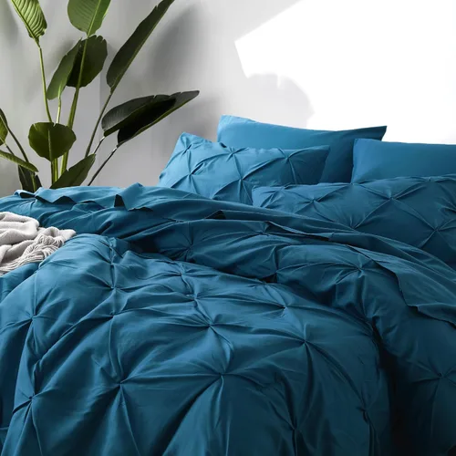 Vista 47 de Bedsure Juego de edredón tamaño individual XL, juego de ropa de cama extra largo de 5 piezas, cama plisada rosa en una bolsa con edredón, sábanas