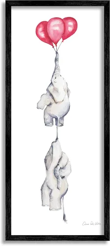 Stupell Industries Elefantes bebés que vuelan con globos rojos flotantes, diseñado por Aimee Del Valle, arte de pared enmarcado negro, 13 x 30