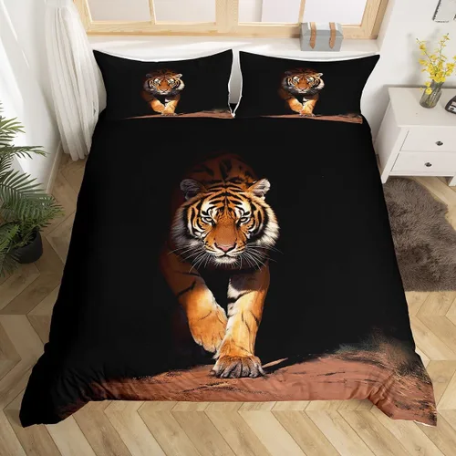 Vista 47 de Erosebridal Juego de ropa de cama de guepardo, tamaño King, con estampado de leopardo y rosas azules, funda de edredón con temática de animales