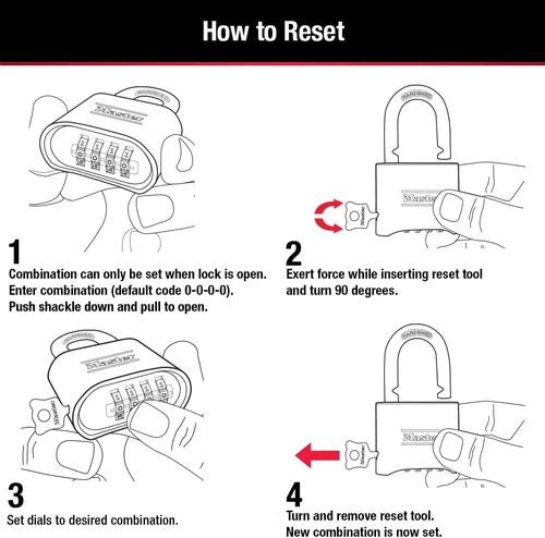 Vista 5 de Master Lock Candado de Combinación Negro, Establece Tu Propio Candado de Combinación, Resistente a la Intemperie, para Interiores y Exteriores