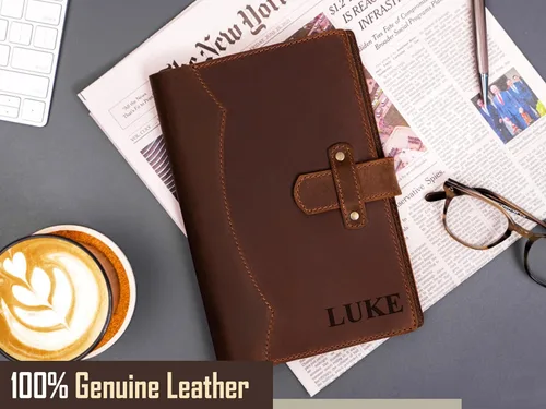 Vista 4 de 100% Genuine Leather Journal Engraved Name or Initials – Crafted in USA – Personalized Gift for Business, College, Travel, Work – Refillable Lined