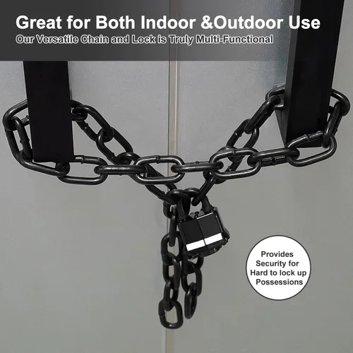 Vista 6 de Cerradura de cadena resistente, cadena de seguridad endurecida de 0.315 in de grosor con candado con llave resistente a la intemperie, perfecto