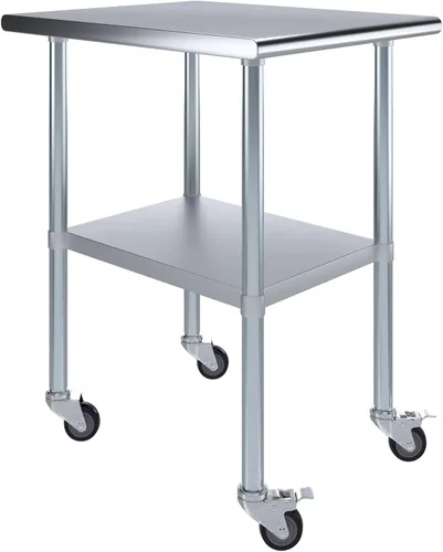 Vista 37 de AmGood Mesa de trabajo de acero inoxidable de 30 x 12 pulgadas con ruedas, mesa de metal resistente sobre ruedas, carrito de isla de cocina