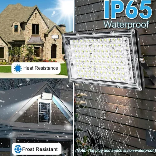 Vista 3 de 100W LED Outdoor Flood Light, 2 Pack 8000LM Plug in Flood Light Outdoor, IP66 Waterproof Exterior Security Lights, 6500K Daylight White Super Bright