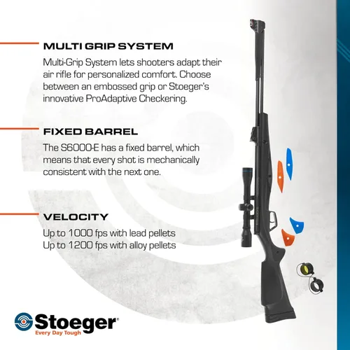 Vista 6 de Stoeger Combo S6000-E - Calibre .177 - Sintético negro con paquete de muestras de pellets X-Family