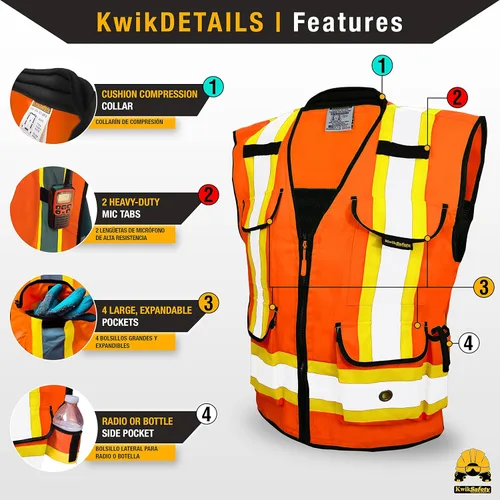 Vista 4 de KwikSafety Chaleco de seguridad Godfather Clase 2 [naranja, 2XL] + paquete de casco duro de ala completa TORTOISE