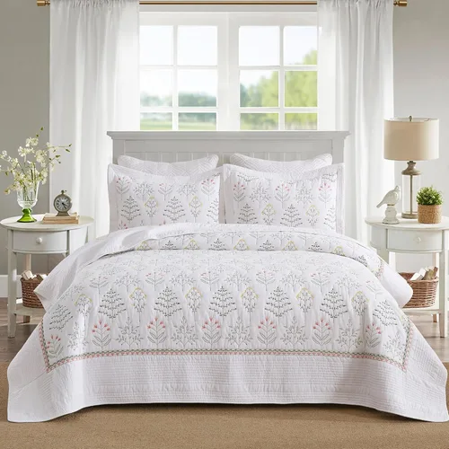Vista 63 de MarCielo Juego de ropa de cama de 3 piezas, 100 % algodón, juego de colcha de gran tamaño, ligero y bordado, estilo rústico