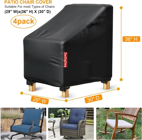 Vista 4 de Paquete de 4 fundas para sillas de patio, fundas para muebles de exterior con tira impermeable, se adapta como funda de asiento profundo de césped