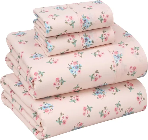 Vista 43 de RUVANTI Sábanas 100% algodón percal tamaño Queen, diseño floral refrescante y transpirable, duraderas, con una sensación nítida, suave y cómoda