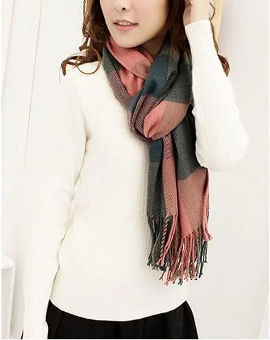 Vista 4 de Wander Agio bufanda larga y a la moda para mujer, diseño a cuadros, cálida, chal para invierno