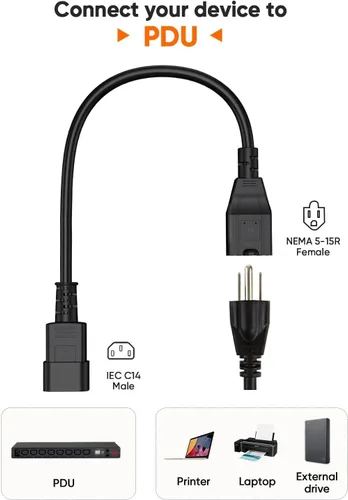 Vista 6 de CableCreation [Paquete de 10] Cable adaptador de corriente para computadora estándar de 1 pie 18 AWG NEMA 5-15R receptáculo a IEC320 C14, 0.3M/negro
