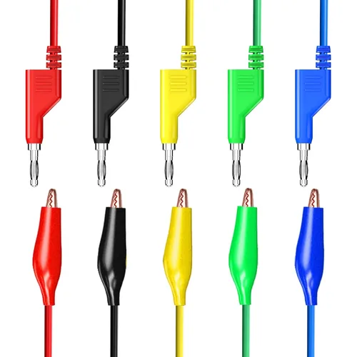 Vista 6 de Goupchn Stackabe Banana Plug to Alligator Clips Cables de prueba 5 colores Cables eléctricos flexibles suaves para pruebas eléctricas multímetro
