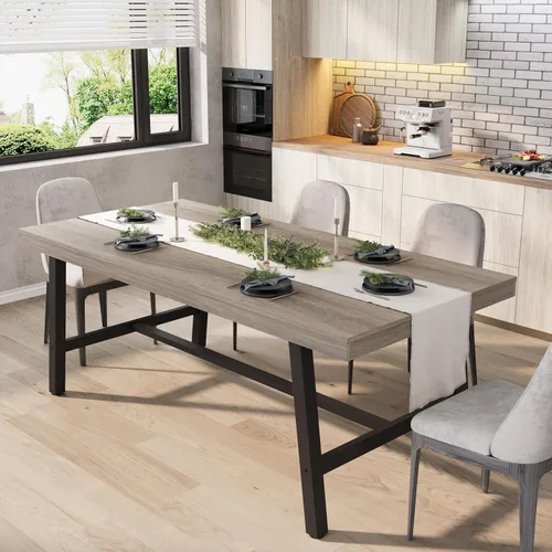 Vista 23 de GarveeHome Mesa de comedor extensible de 63 a 83 pulgadas, mesa de comedor rectangular industrial para 6-8 personas, mesa de cocina expandible