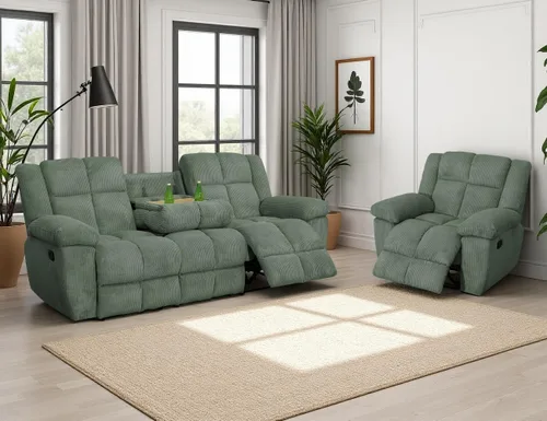 Vista 31 de Juego de sofá reclinable de pana, sofá reclinable manual con portavasos/mesa auxiliar, cómodos sofás reclinables de tela, juegos de muebles de sala