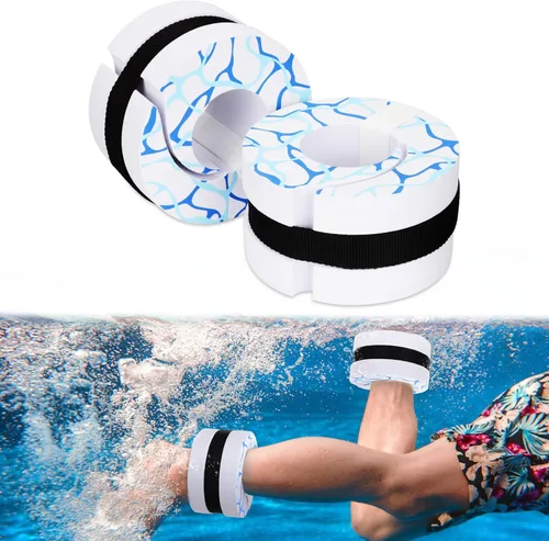 Vista 9 de Hikeen Swim Aquatic Cuffs,High-Density EVA Water Aerobics Float Ring Fitness Pool Exercise Weights Set, Water Ankles Arms Belts with Adjustable