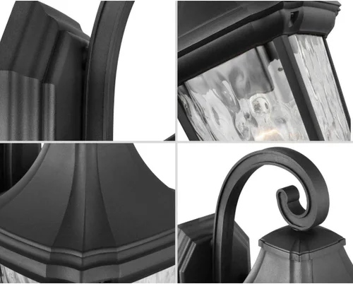 Vista 10 de Progress Lighting Marquette Collection - Farol tradicional de pared mediana para exteriores, cristal transparente, con textura de color negro