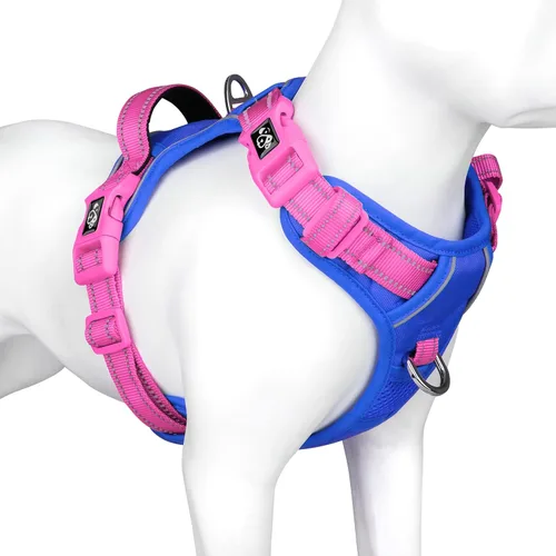 Vista 26 de PHOEPET Arnés para perro sin tirones, chaleco reflectante ajustable de colores únicos, con mango de entrenamiento suave, clips de metal para perros