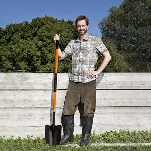 Vista 7 de VNIMTI Pala de jardinería resistente, hoja redonda de 56 pulgadas con mango de fibra de vidrio (naranja)