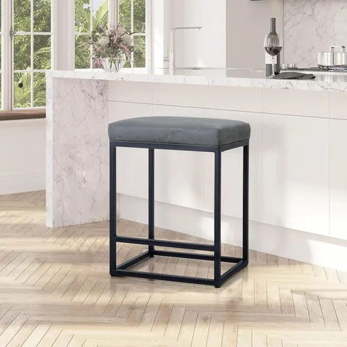 Vista 53 de Juego de 2 taburetes de bar negros para encimera de cocina, taburetes de bar modernos sin espalda de 24 pulgadas, taburetes de bar industriales