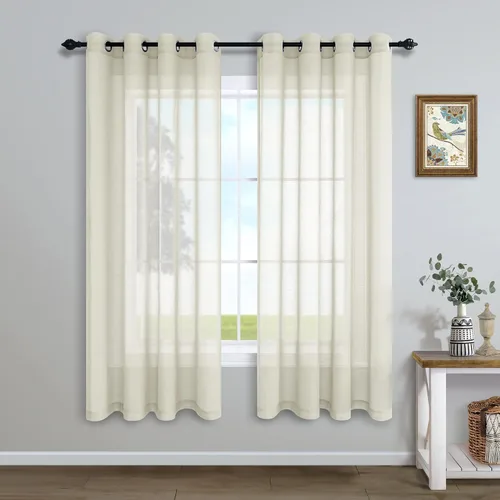 Vista 40 de Cortinas traslúcidas negras de 63 pulgadas de largo para decoración de dormitorio de niños, 2 paneles con ojales, cortinas de aspecto de lino