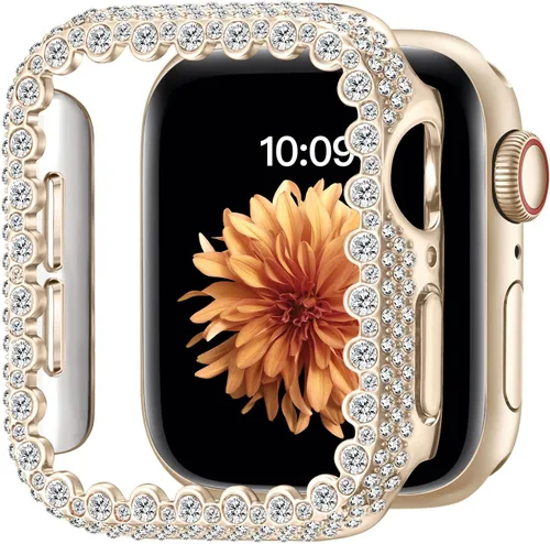 Vista 12 de Funda brillante compatible con Apple Watch Series 6/5/4/SE 3/SE 2/SE de 1.575 pulgadas, cubierta protectora de diamante para mujer, protector