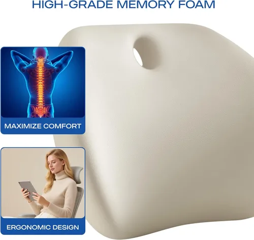 Vista 9 de Skechers Almohada de apoyo lumbar para silla de oficina, almohada lumbar de espuma viscoelástica, alivio del dolor de espalda baja, almohada