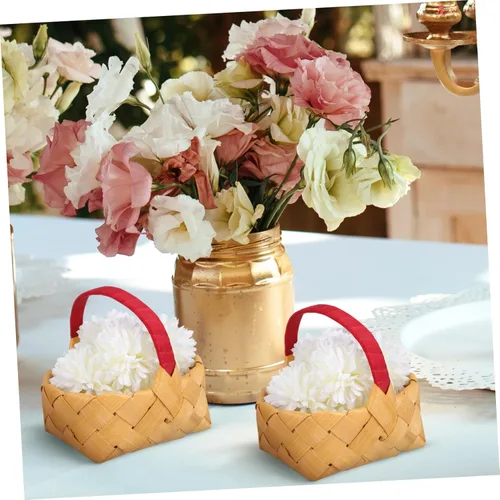 Vista 8 de PRETYZOOM Cesta de flores para niña, 2 unidades, cesta pequeña de astillas de madera, cestas de almacenamiento tejida de madera con asa, cesta