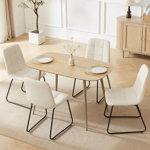 Vista 17 de HIPIHOM Mesa de comedor moderna de granja de 47.2 pulgadas, mesa de comedor rectangular de madera con patas de metal para 4 personas para comedor