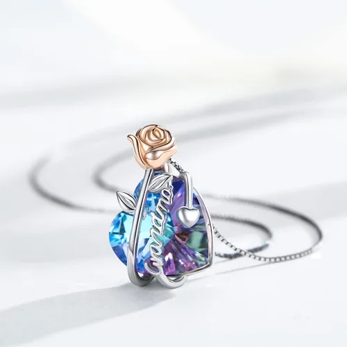 Vista 5 de Collar de plata de ley 925 para hermanamamáabuelaesposaenfermera con diseño de flor de rosa para ella