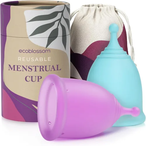 Vista 11 de EcoBlossom - Juego de 2 copas menstruales reutilizables y estuche - Las copas menstruales de silicona de grado médico más confiables - Uso cómodo