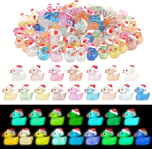 Vista 8 de 160 piezas de patos pequeños de Navidad con gorro de Santa, mini patos de resina, patitos pequeños de plástico para Navidad, accesorios para casa