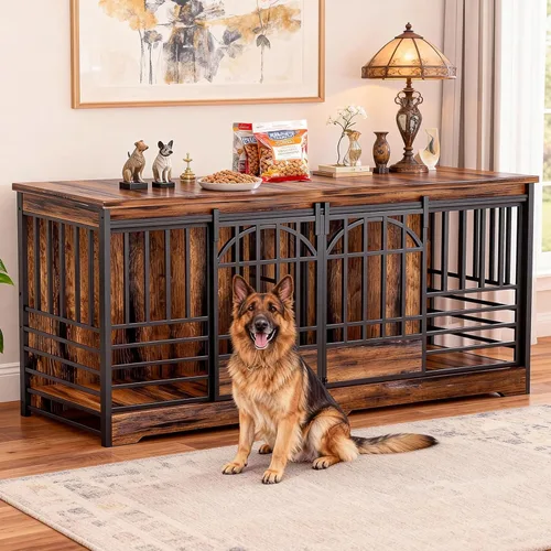 COZPAW Mueble de jaula doble para perros de 78 pulgadas, perrera extra grande para interiores para 2 perros, jaula resistente para perros con