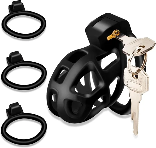 Jaula de castidad masculina con dispositivo de castidad – Resina+ABS jaula de castidad para hombre Ejercicio de pene impreso en 3D negro engranaje