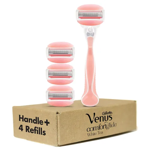 Vista 2 de Gillette Venus ComfortGlide - Rastrillo de afeitar para mujer, té blanco (1 mango + 4 cuchillas de repuesto)