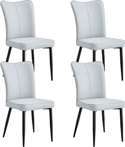 Vista 8 de Set of 4 Modern Minimalist Dining Chairs -Black PU Leather Sofa-Style Seating, Curved Backrest+ Seat Cushions,Silver Electroplated Metal