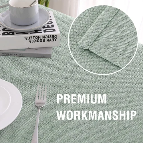 Vista 5 de Mantel rectangular con textura de lino, 54 x 80 pulgadas, impermeable, de lino sólido de alta calidad, a prueba de derrames, para mesa de fiesta