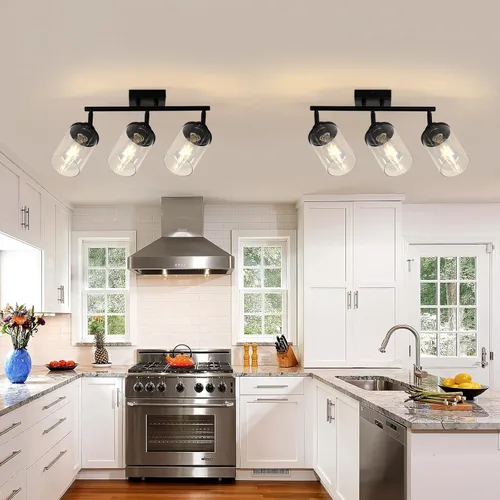 Vista 8 de KEESFU 3 accesorios de iluminación de riel, luz negra para tocador de baño con pantalla de vidrio transparente giratoria, lámpara moderna de montaje