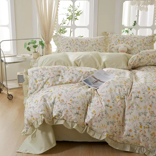 Vista 23 de mixinni Juego de funda de edredón de algodón floral para niñas y adolescentes, con lazos de cremallera, fácil cuidado, ultra suave y transpirable