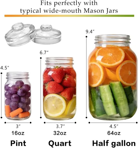 Vista 3 de 4 Pack Fermentation Glass Weights with Handle for Large Wide Mouth Mason Jars, Dishwasher Safe