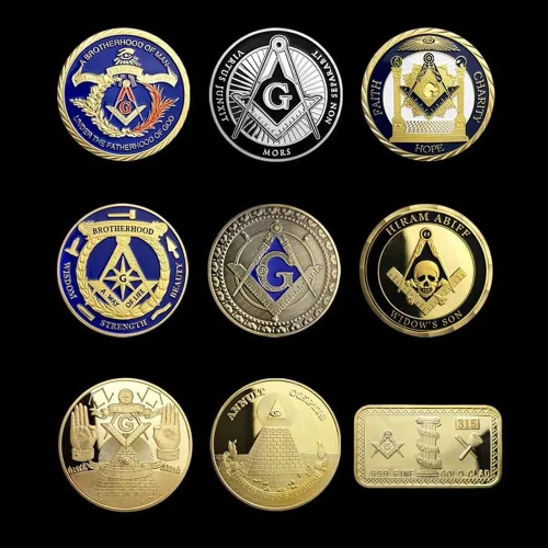 Juego de monedas de desafío masónico 9pcs Estados Unidos Freemason Coins1