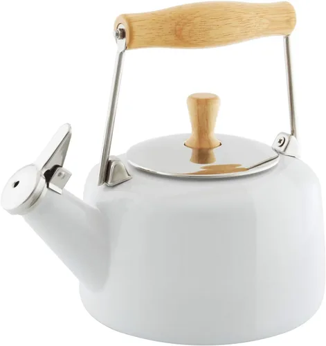 Vista 13 de Chantal SVEN - Tetera silbante esmaltada sobre acero con mango de madera natural, 1.4 cuartos de galón, color rojo manzana