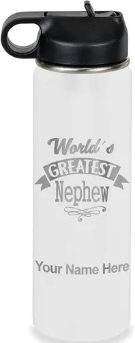 Vista 70 de LaserGram Personalized Water Bottle, World's Greatest Nephew, Stainless Steel Double Wall Vacuum Insulated with Flip Top Straw, Custom Engraved Gift