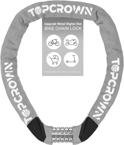 Vista 13 de Topcrown Candado de Cadena para Bicicleta de 3.2 Pies de Largo, Alta Seguridad, Resistente, Antirrobo, Cerradura de Bicicleta con Combinación de 5
