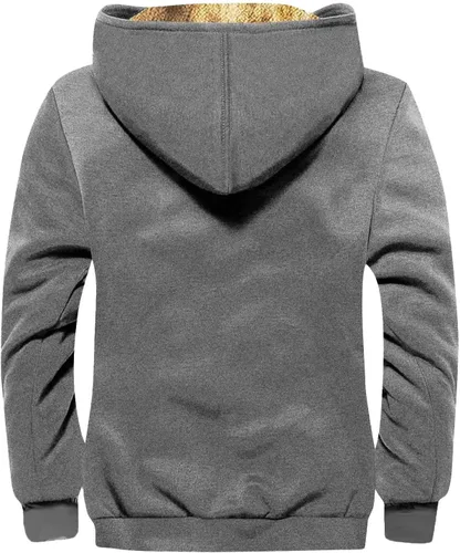 Vista 2 de Chaquetas para hombre con capucha y bolsillo con capucha y cordón, forro de sherpa, chaqueta de invierno de manga larga