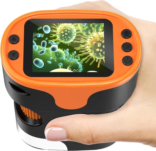 Microscopio de mano 1000X para niños, pantalla 4K de 2.0 pulgadas, recargable, mini microscopios digitales de bolsillo con kit de diapositivas