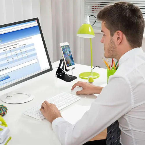 Vista 8 de YOSHINE Soporte para teléfono celular, soporte de teléfono mejorado para escritorio, soporte ajustable para tableta, soporte plegable de aluminio