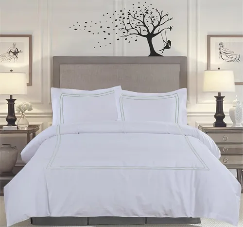 Vista 9 de BedDecor Lujoso juego de funda de edredón de algodón egipcio de 400 hilos, 1 pieza con hermoso bordado de 2 rayas
