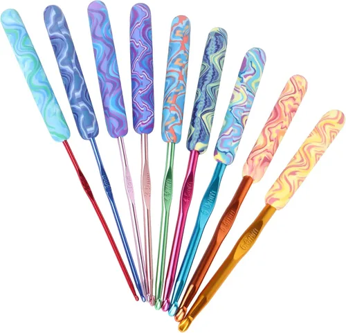 Vista 15 de Coopay Ganchos de ganchillo cálidos de agarre cómodo, mango de margarita verde para principiantes, juego de ganchos de ganchillo de eje de aluminio